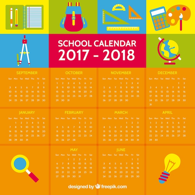 Vector gratuito calendario de curso escolar 2017- 2018