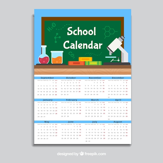 Calendario escolar azul, estilo flat