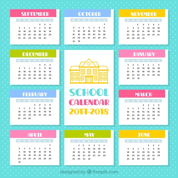 Vector gratuito calendario escolar de colores