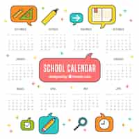 Vector gratuito calendario escolar colorido con iconos