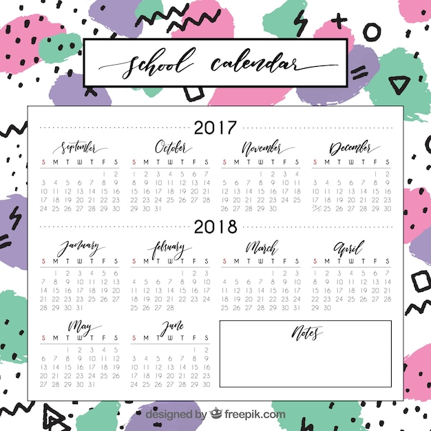 Calendario escolar colorido con símbolos divertidos
