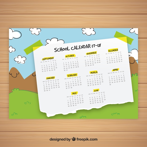 Calendario escolar con dibujo de paisaje