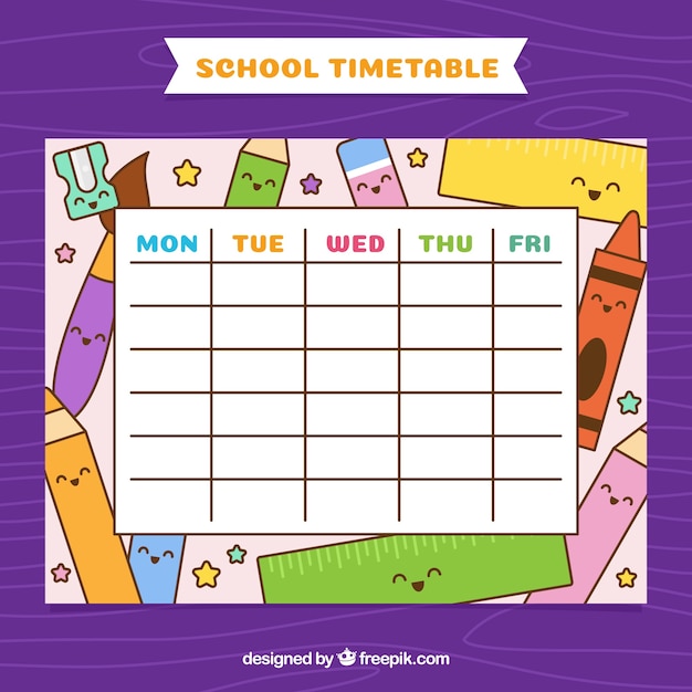 Vector gratuito calendario escolar con dibujos de materiales