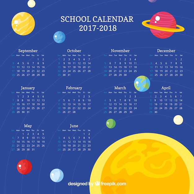 Vector gratuito calendario escolar de espacio