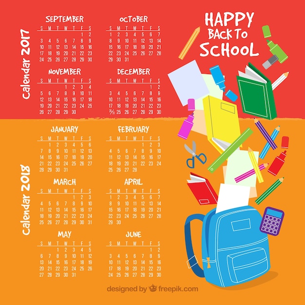 Vector gratuito calendario escolar con estilo divertido