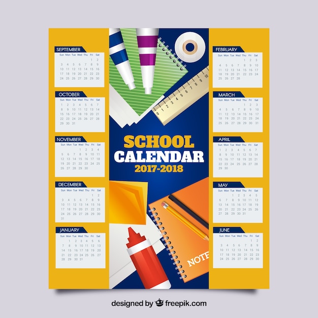 Calendario escolar con materiales