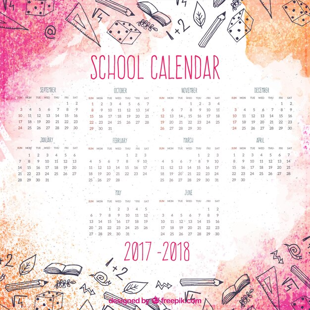 Calendario escolar moderno en acuarela