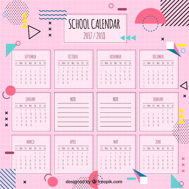 Vector gratuito calendario escolar moderno con formas geométricas