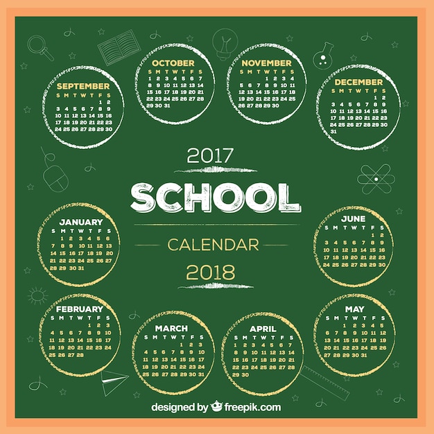 Vector gratuito calendario escolar moderno en la pizarra