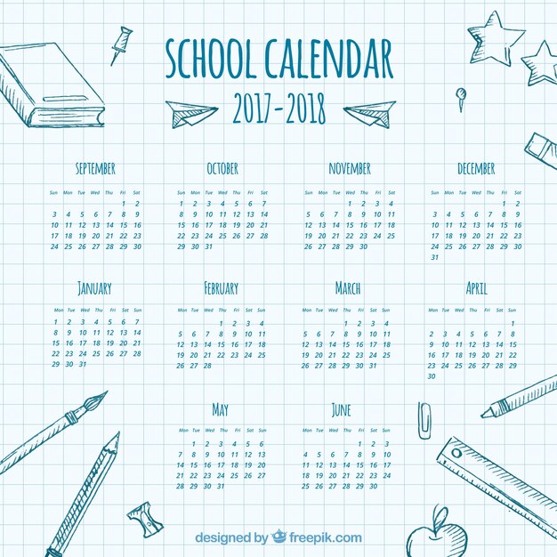 Calendario escolar sobre una hoja de cuaderno