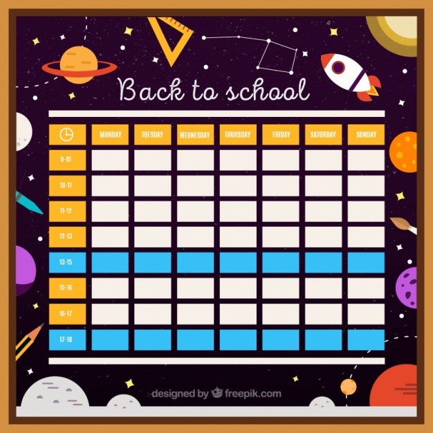 Calendario escolar con temática espacial