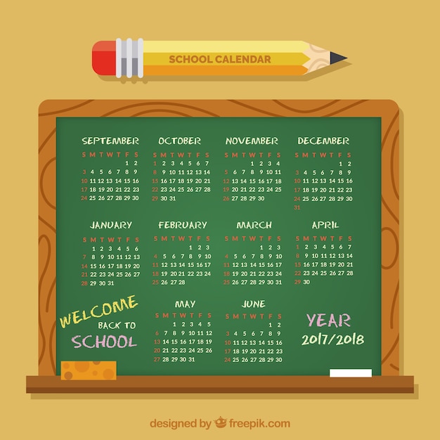 Vector gratuito calendario escolaren la pizarra con lápiz