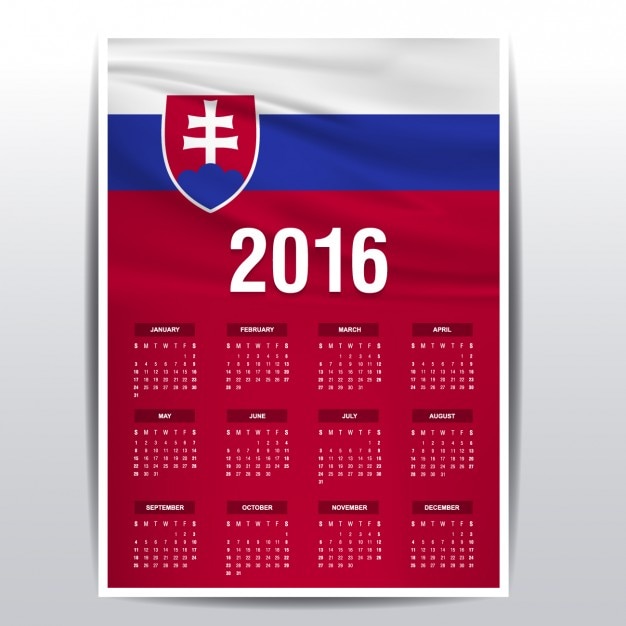 Vector gratuito calendario de eslovaquia de 2016