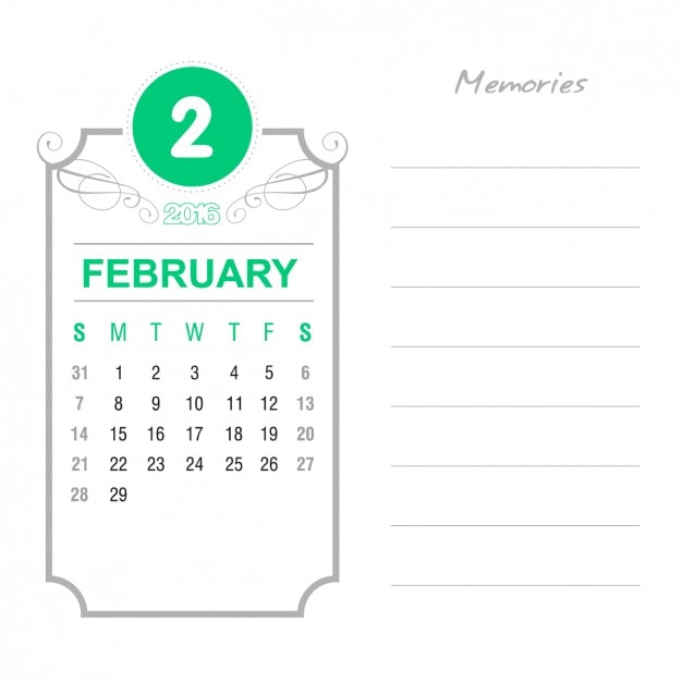 Vector gratuito calendario de febrero 2016 vintage