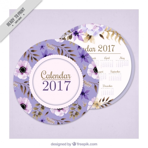 Vector gratuito calendario floral de 2017 redondo