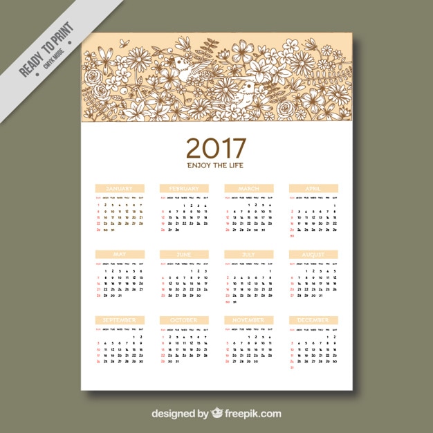 Vector gratuito calendario floral de 2017