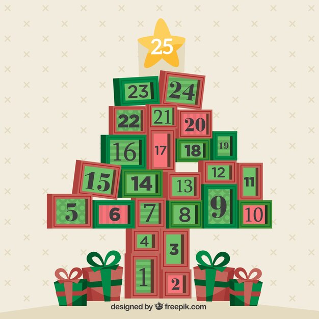 Calendario con forma de árbol de navidad