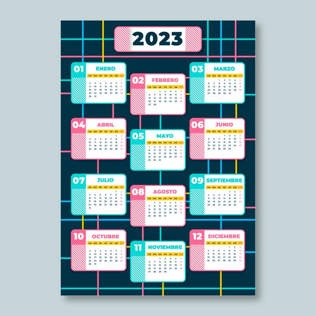 Calendario geométrico de diseño plano 2023