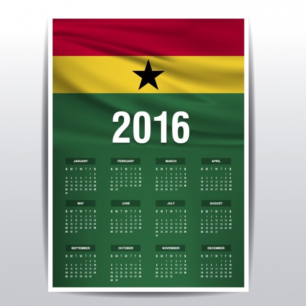 Vector gratuito calendario de ghana de 2016