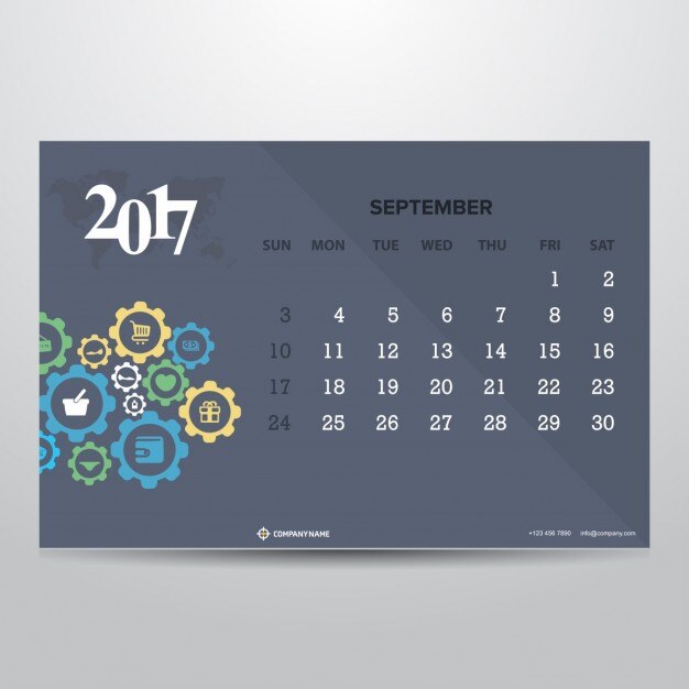 Vector gratuito calendario gris para septiembre de 2017