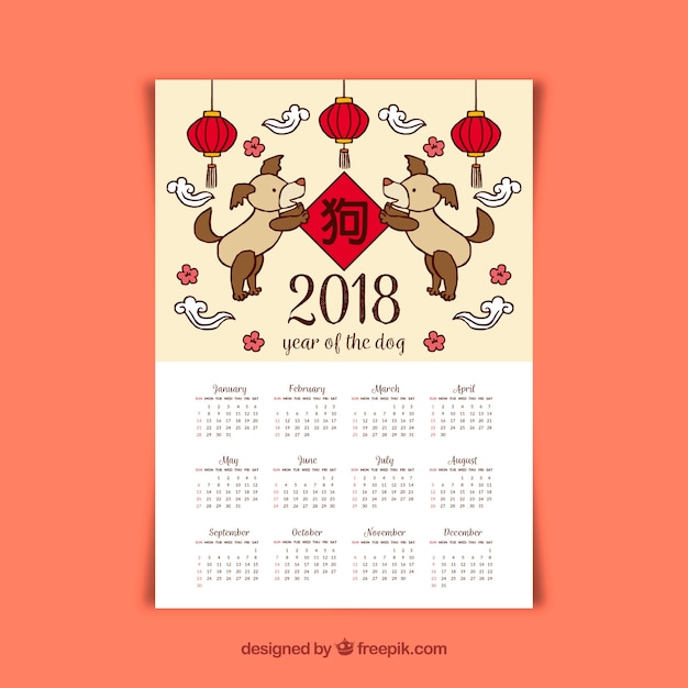 Vector gratuito calendario hecho a mano de año nuevo chino