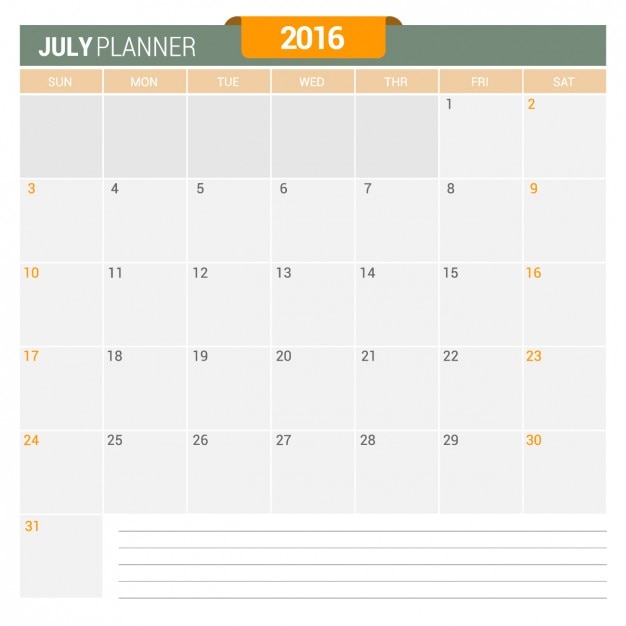 Vector gratuito calendario julio 2016