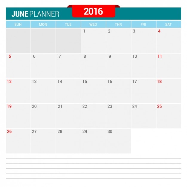 Vector gratuito calendario junio 2016