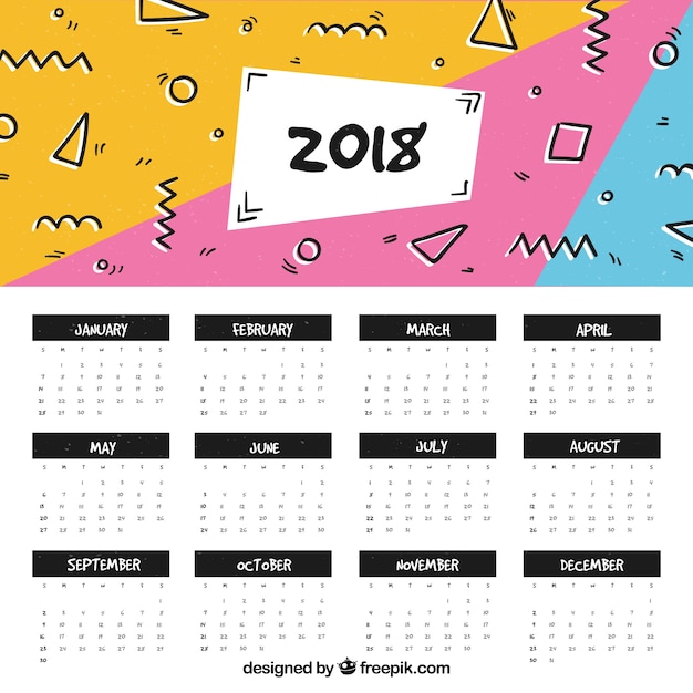 Vector gratuito calendario memphis de 2018