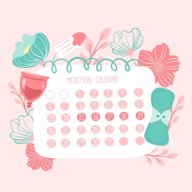 Calendario menstrual con elementos de salud de la mujer ilustrados