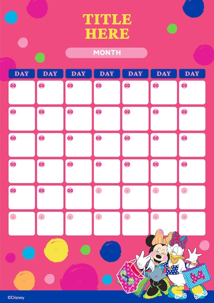 Vector gratuito calendario mensual de minnie mouse