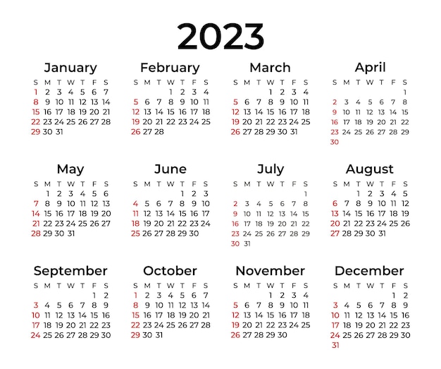 Calendario mínimo para 2023