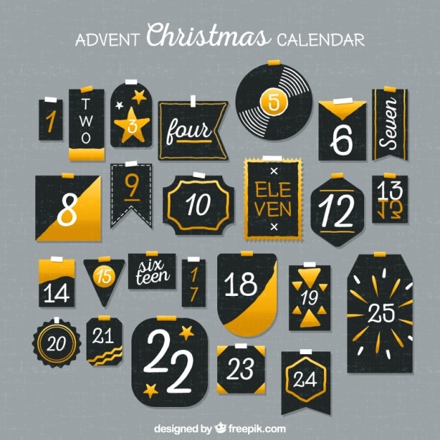 Vector gratuito calendario de navidad en estilo vintage con detalles dorados