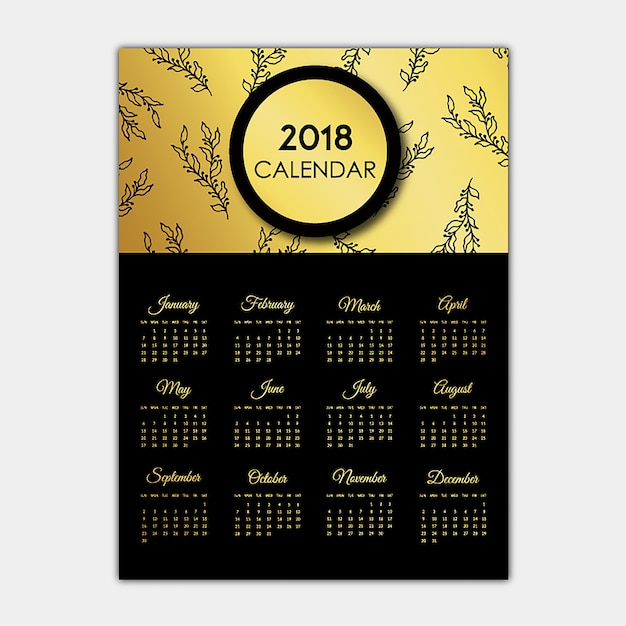 Vector gratuito calendario negro y dorado