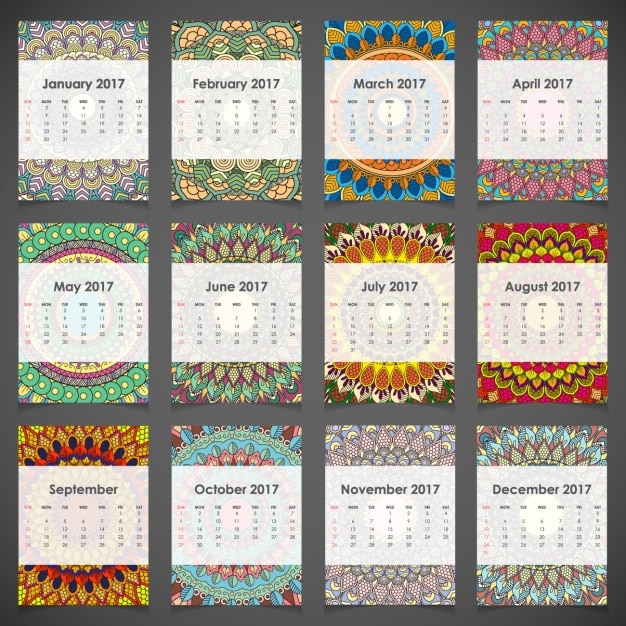 Vector gratuito calendario ornamental anual para 2017