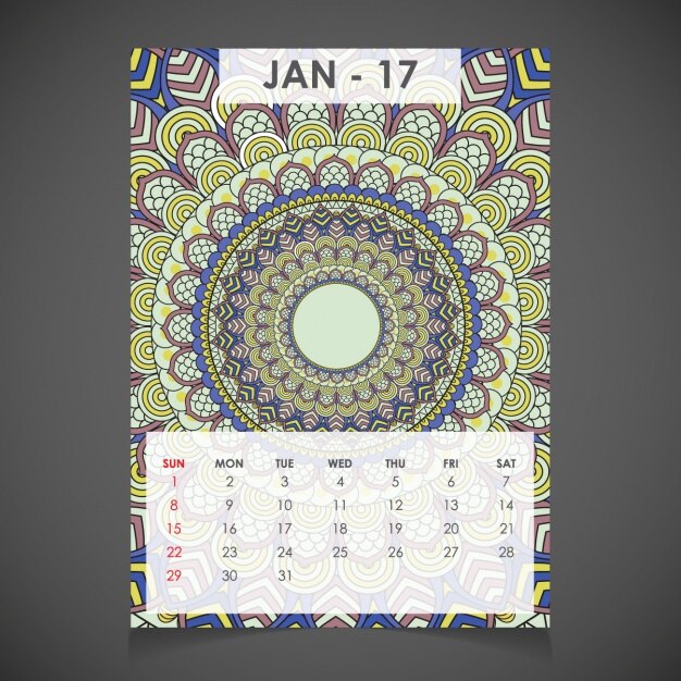 Calendario ornamental de enero para 2017