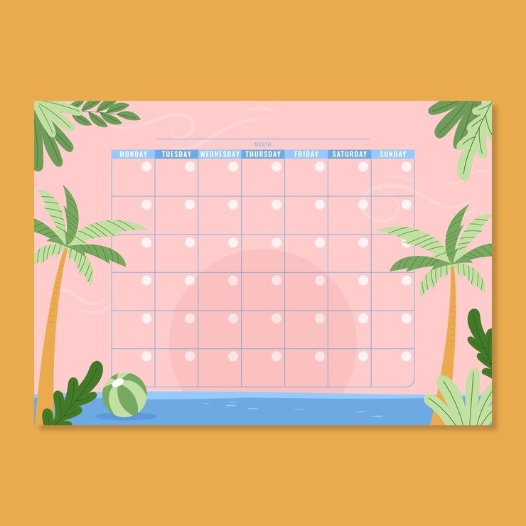 Vector gratuito calendario planificador mensual dibujado a mano