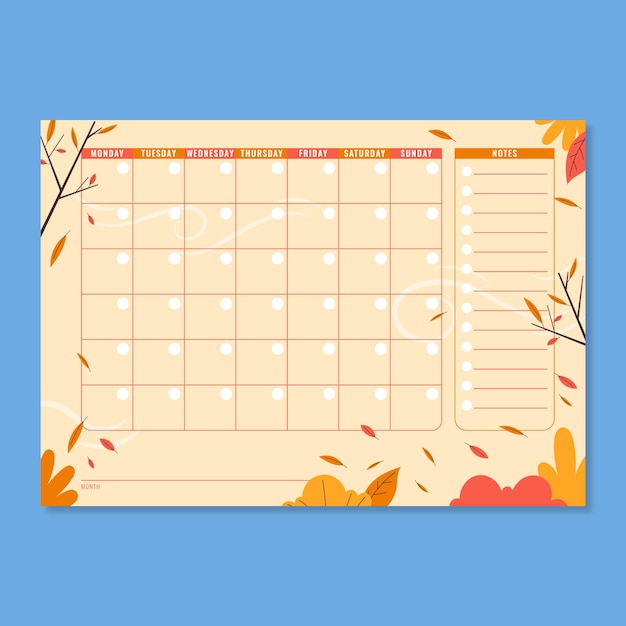 Calendario planificador mensual dibujado a mano