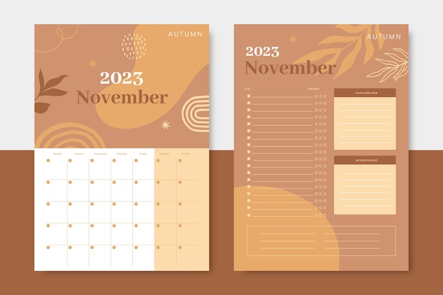 Vector gratuito calendario planificador mensual dibujado a mano