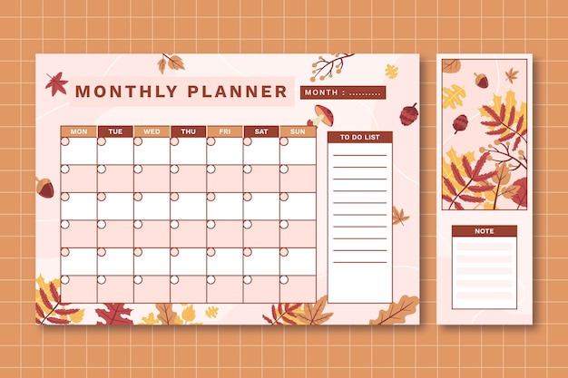 Calendario planificador mensual dibujado a mano