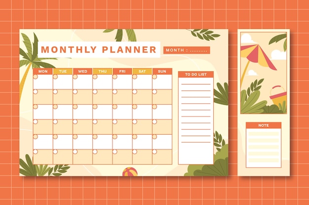 Vector gratuito calendario planificador mensual dibujado a mano