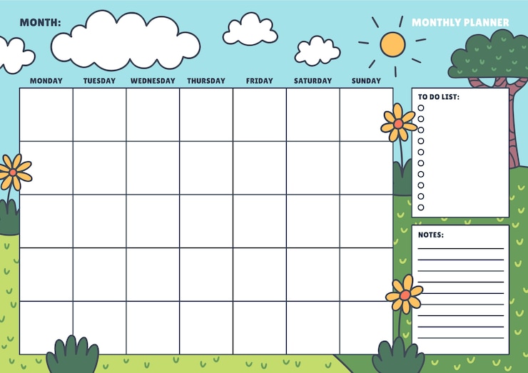 Vector gratuito calendario planificador mensual dibujado a mano