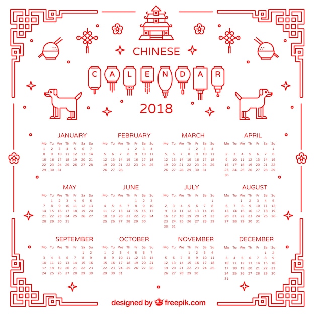 Calendario plano de año nuevo chino
