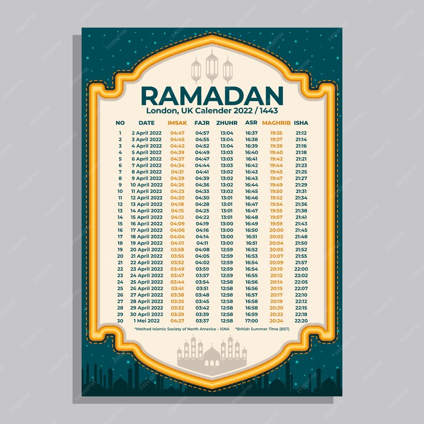 Calendario plano de ramadán Vector Gratis