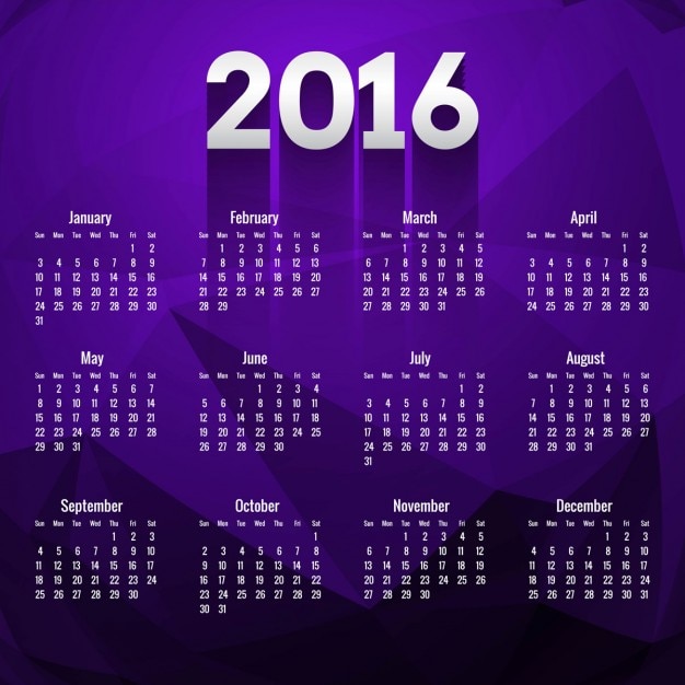 Calendario poligonal de 2016 en color morado