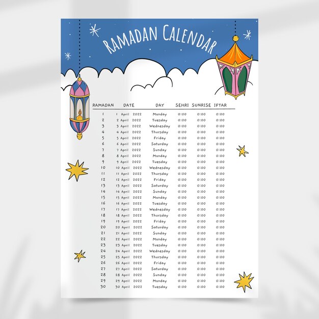 Vector gratuito calendario de ramadán dibujado a mano