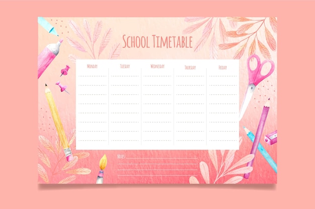 Vector gratuito calendario de regreso a la escuela de acuarela