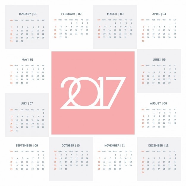 Vector gratuito calendario rojo para 2017