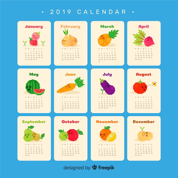 Vector gratuito calendario de temporadas de frutas y verduras