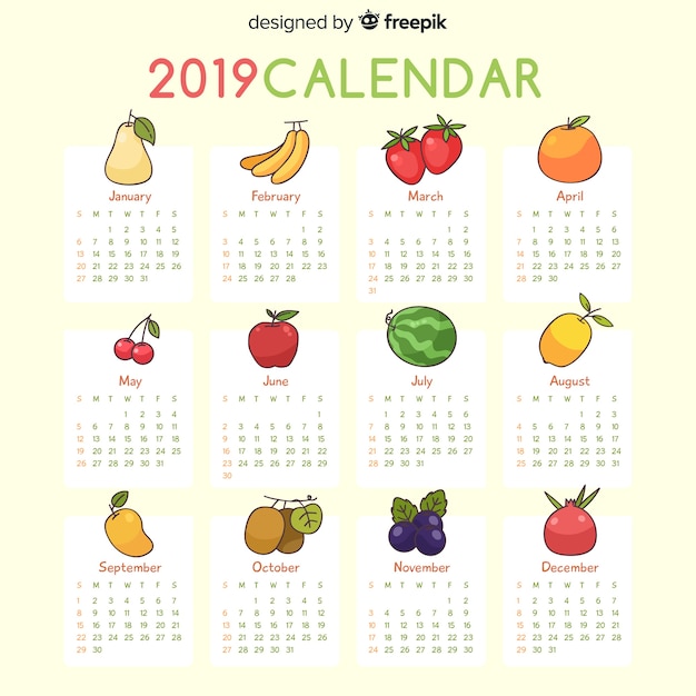 Calendario verduras y frutas estacionales colorido