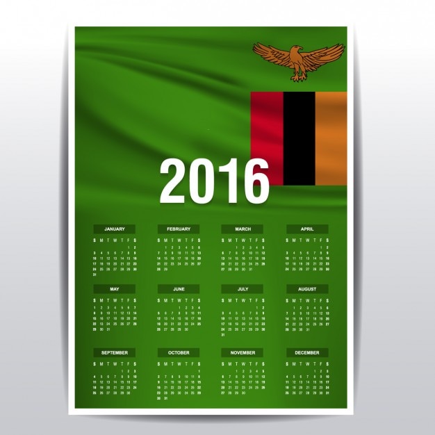 Vector gratuito calendario de zambia de 2016